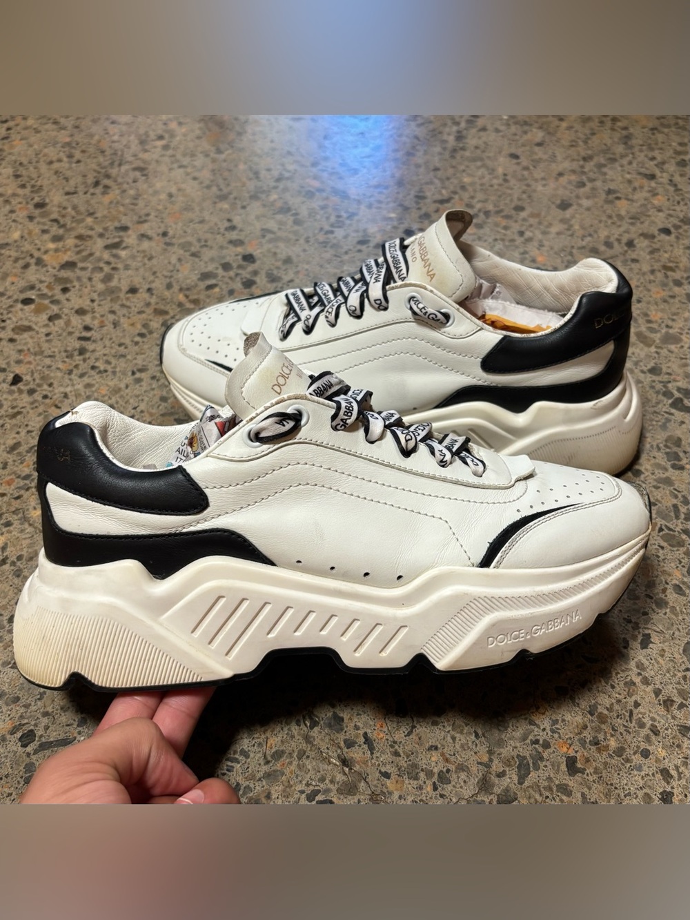 Dolce & Gabbana Daymaster Leather Colorblock Sneakers Shoes (6) White, Black